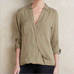 Holding Horses x Anthropologie Green Celina Utility Wrap Blouse Size‎ 2